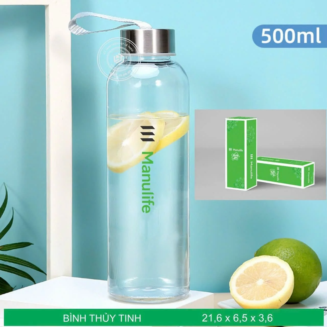Bình thủy tinh cao cấp 500ml có dây xách Bình thủy tinh cao cấp 500ml có dây xách